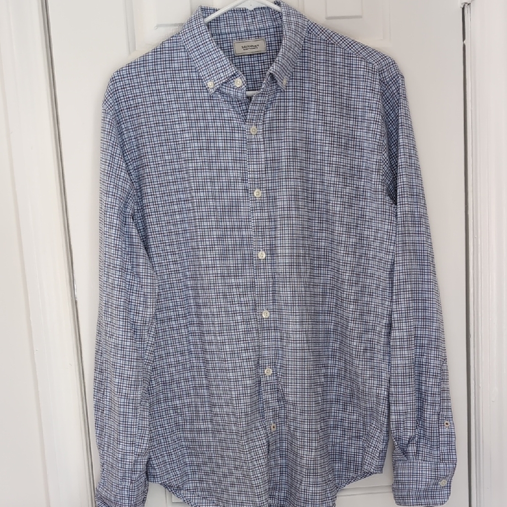 Savannah Men's Blue and White Plaid Shirt